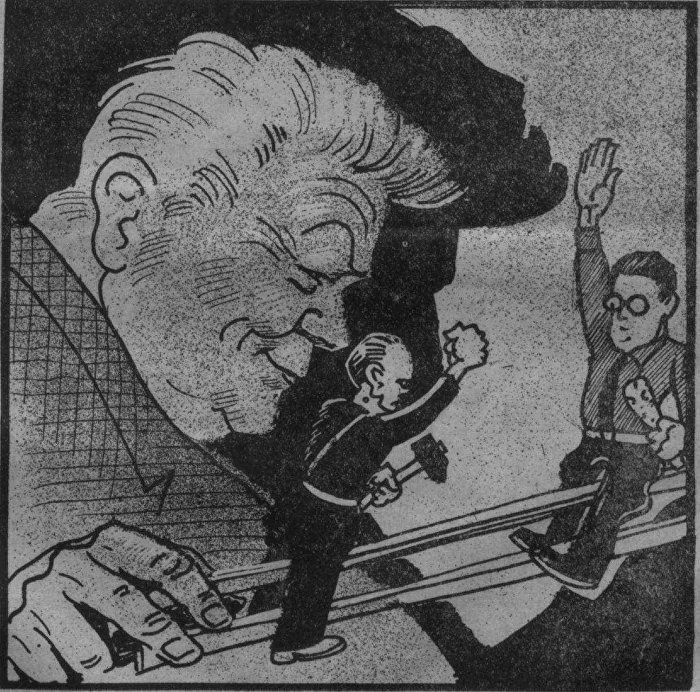 Карикатура "Игрушка большого Карлиса" из газеты Aizkulises, 1933 год