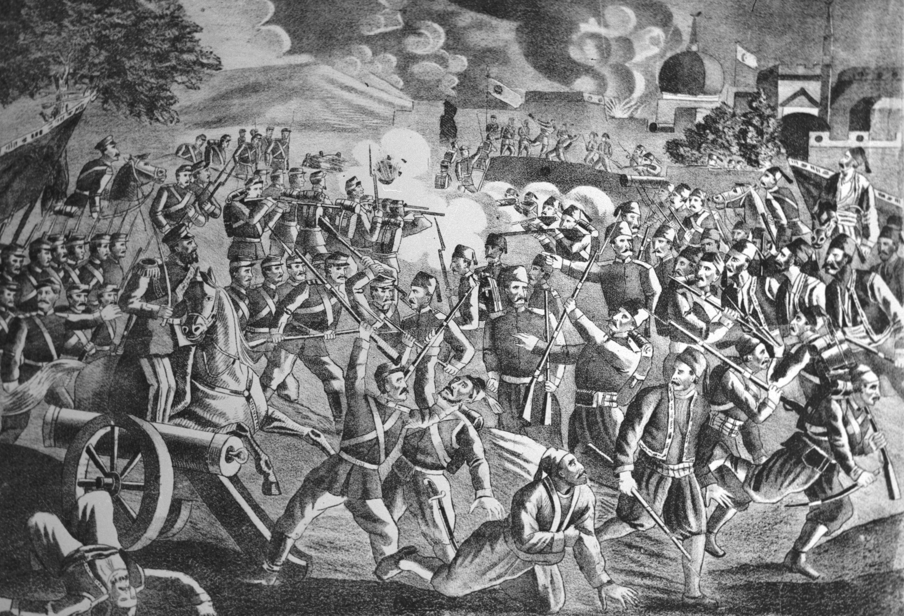 Литография "Полное поражение армии Сулейман-паши под городом Филиппополем (Пловдив) 3-5 января 1878 года"