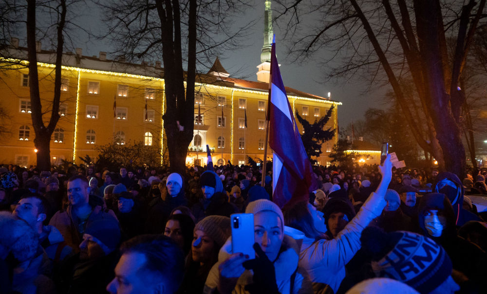 Митинг организованный Алдисом Гобземсом в центре Риги, 13 декабря 2021