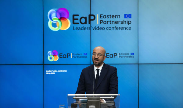 Председатель Европейского совет Шарль Мишель на пресс-конференции после саммита "Восточного партнерства", 18 июня 2020 год