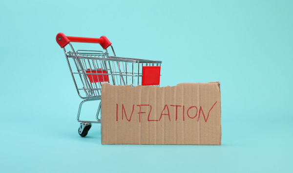 Продуктовая тележка и надпись "Инфляция"