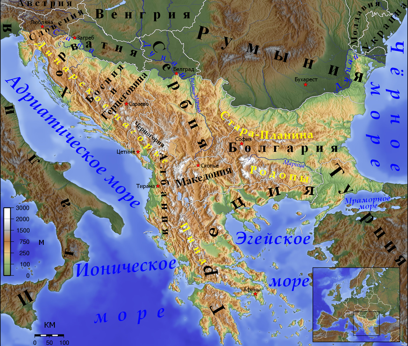 Карта Балканского полуострова