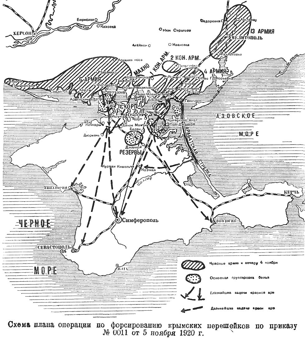 Форсирование крымских перешейков. Карта 1920 года
