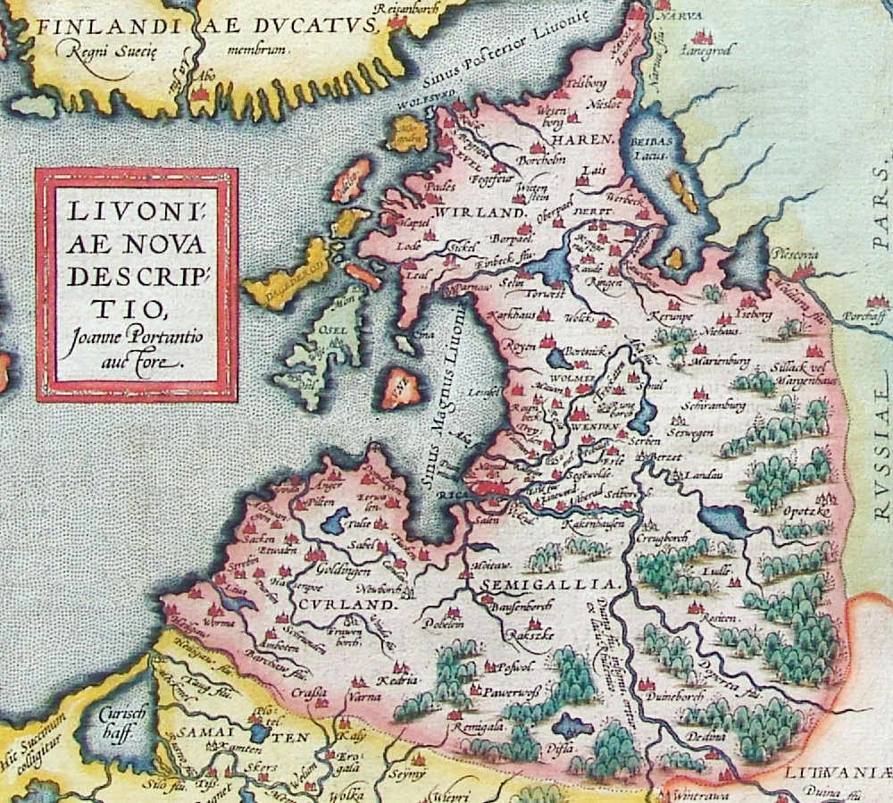 Карта Ливонии из атласа Абрахама Ортелия  XVI века