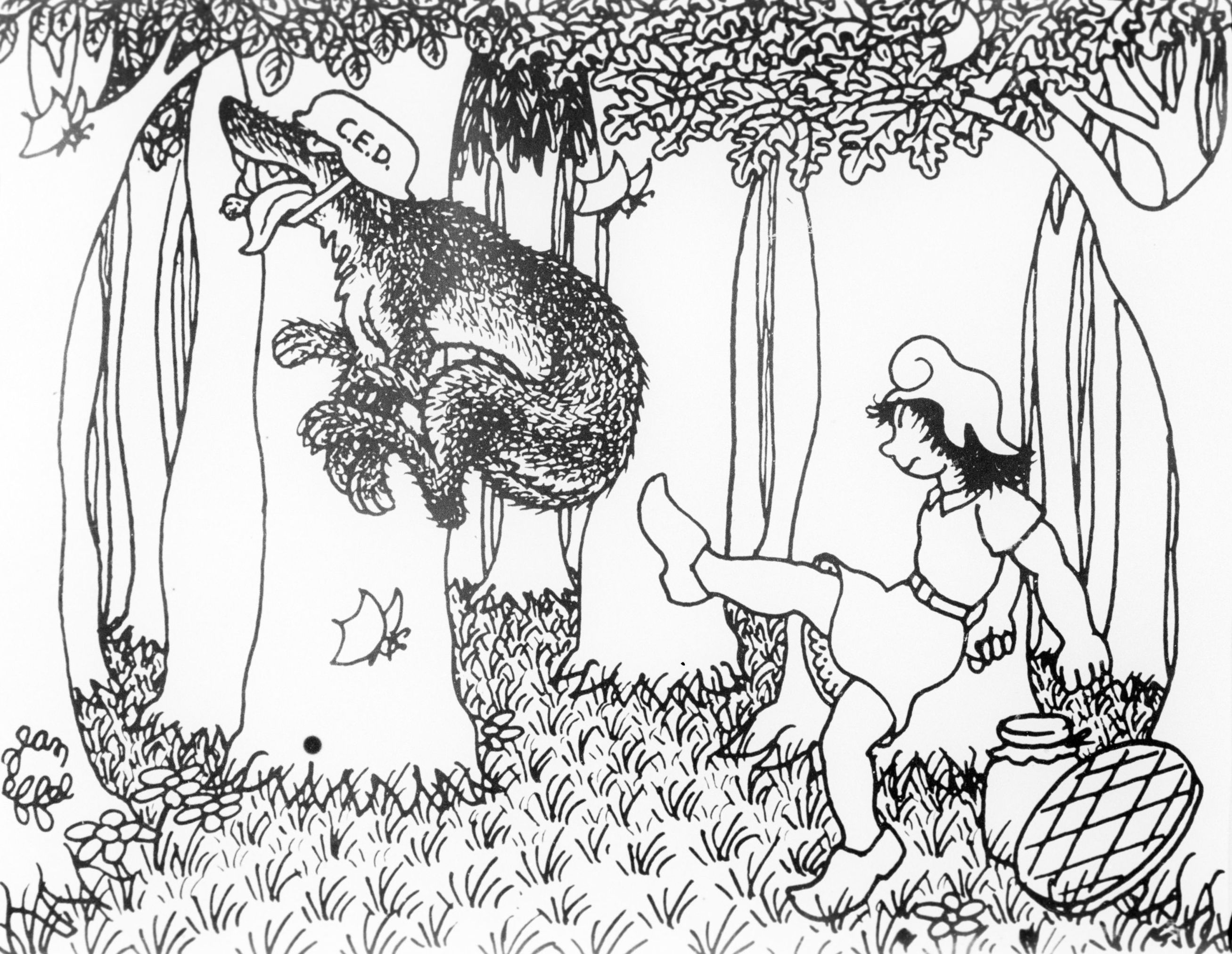 Репродукция рисунка французского карикатуриста Жана Эффеля "Победа маленькой Красной Шапочки".
