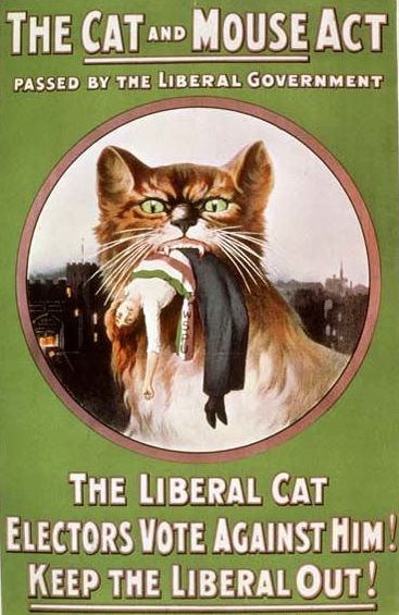 Постер  Женского социально-политического союза  "Закон кошки и мышки" , 1914 год