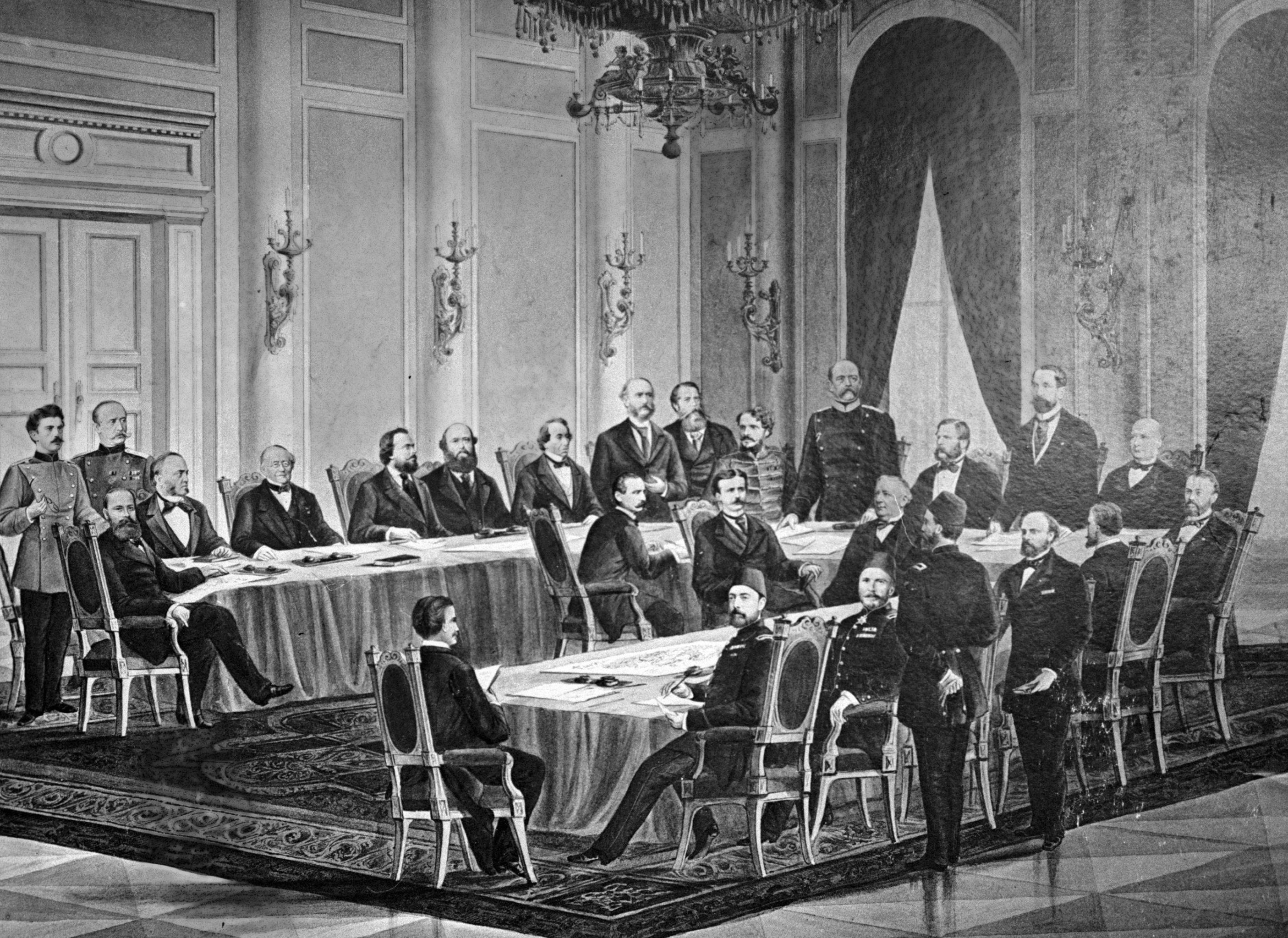 Репродукция с рисунка "Заседание берлинского конгресса европейских держав в 1878 году".