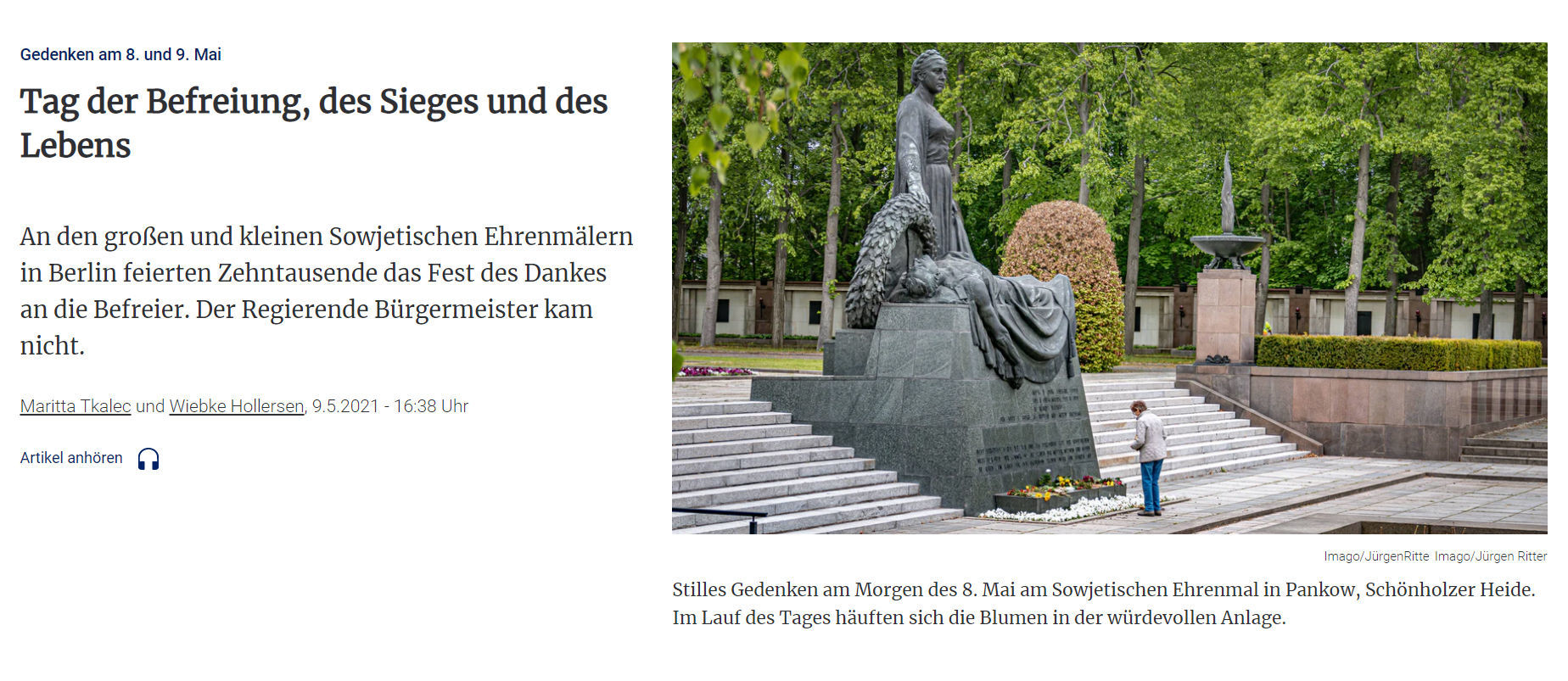 Скриншот статьи немецкой газеты Berliner Zeitung о праздновании Дня Победы в Германии