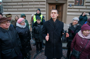 Юрис Юрашс на пикете Новой консервативной партии "За правовую Латвию!" у здания Сейма, 31 января 2019
