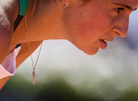 Елена Остапенко (Латвия) в финальном матче женского одиночного разряда Открытого Чемпионата Франции по теннису.