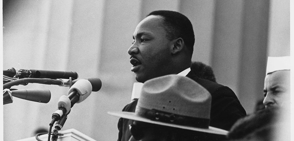 Мартин Лютер Кинг на марше за гражданские права в Вашингтоне, 28 августа 1963 года