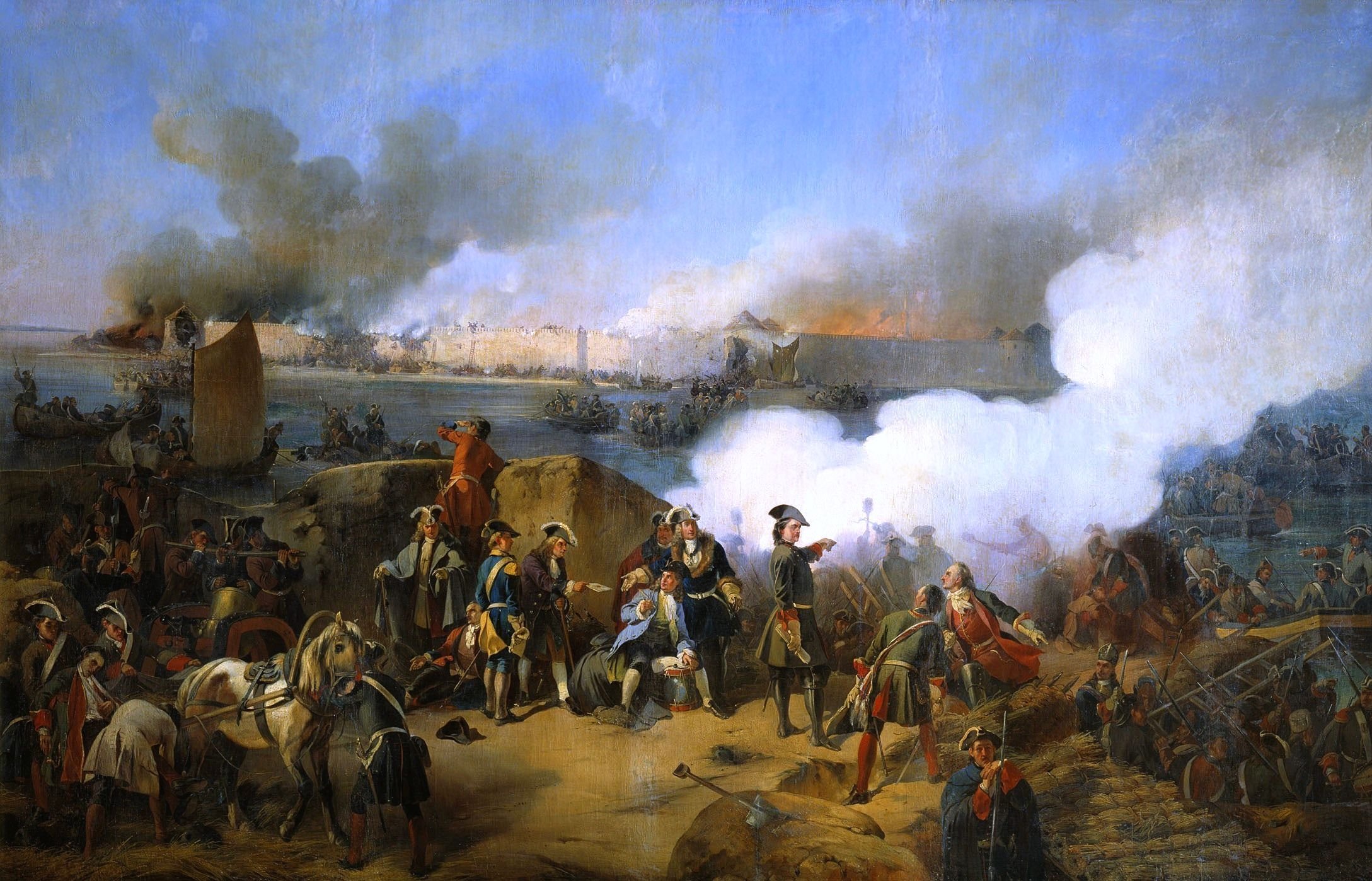 Картина Александр Коцебу 1846 года «Штурм крепости Нотебург 11 октября 1702 года» 