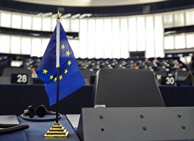 Флаг ЕС в зале заседаний Европейского парламента в Страсбурге