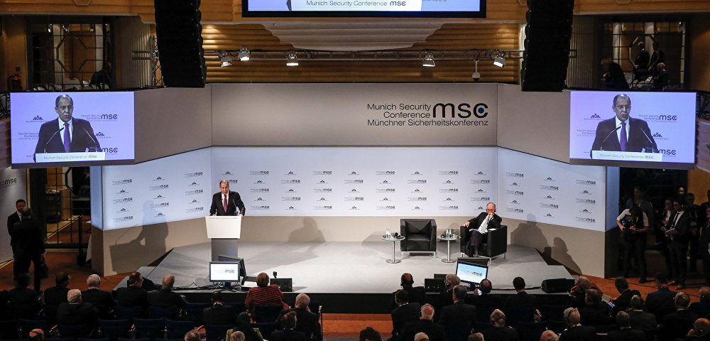 Министр иностранных дел Российской Федерации Сергей Лавров на Мюнхенской конференции по безопасности, 2019 год