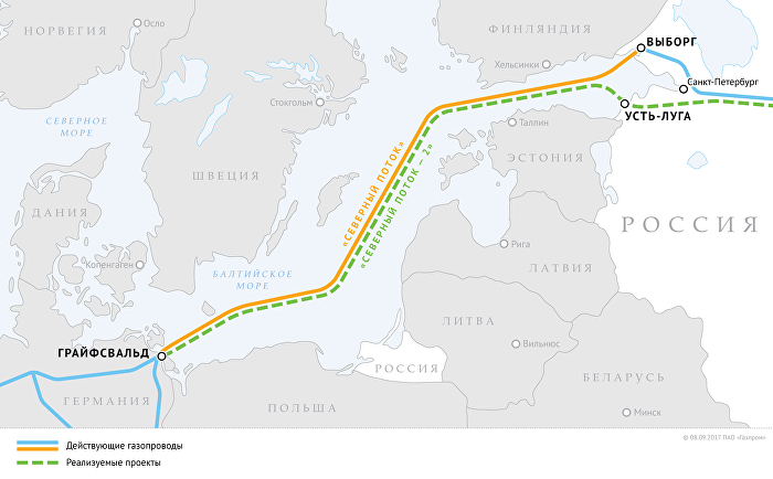 Схема газопроводов «Северный поток» и «Северный поток — 2»