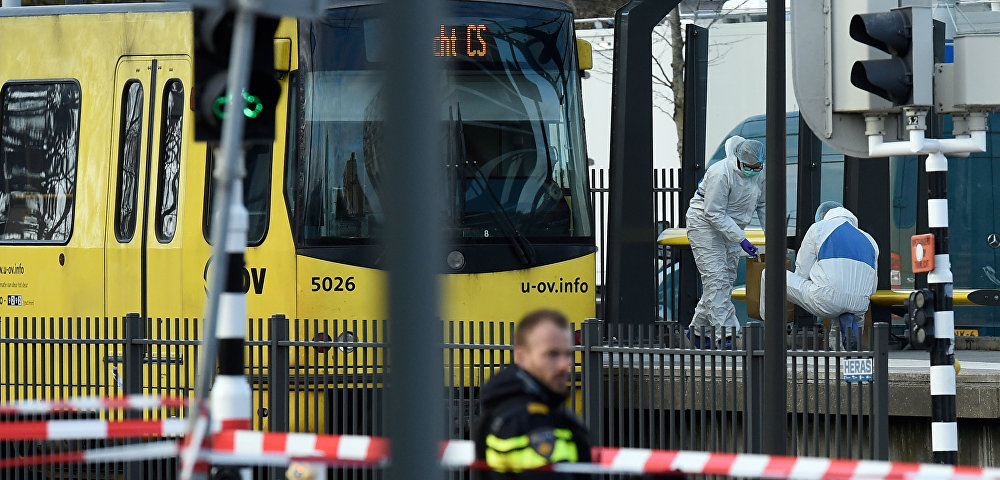 Место инцидента со стрельбой в трамвае в Утрехте, Нидерланды, 19 марта 2019 года