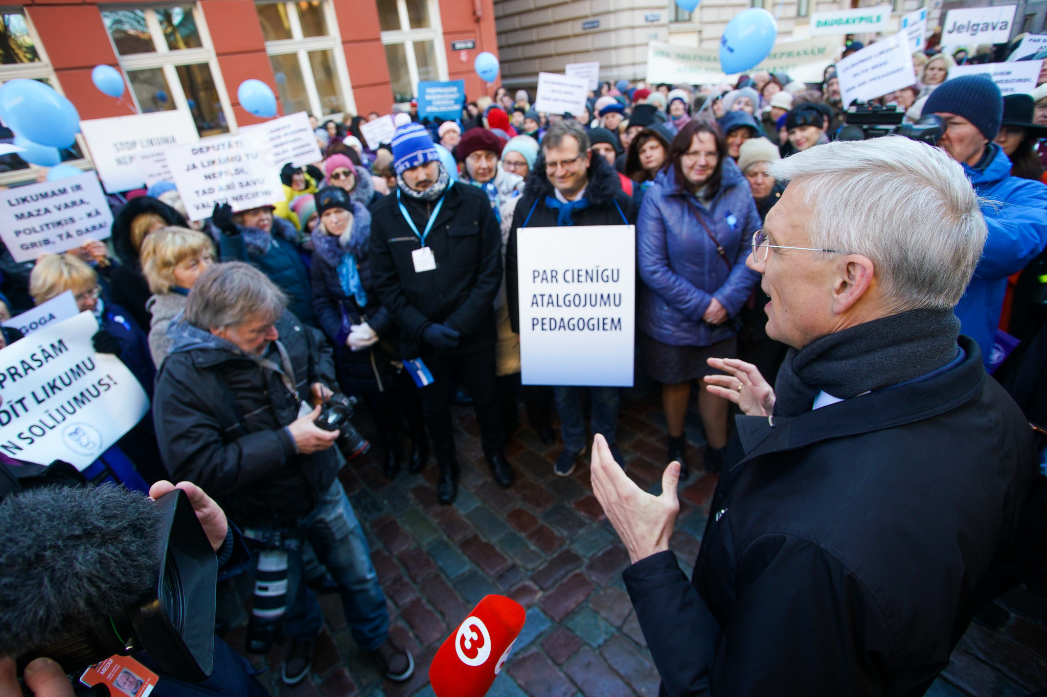 Кришьянис Кариньш на акции протеста Латвийского профсоюза работников образования и науки, 20 марта 2019 