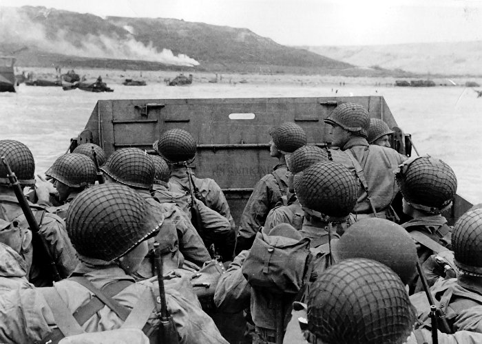 Американский десант приближается к месту высадки на берег «Омаха», 6 июня 1944 года