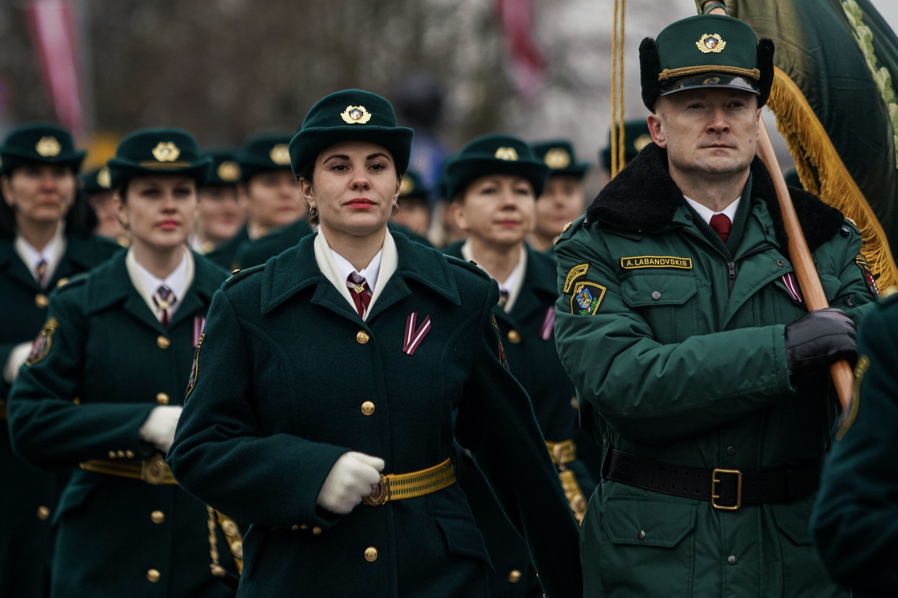 Военнослужащие пограничных войск на параде в Риге в День независимости Латвии